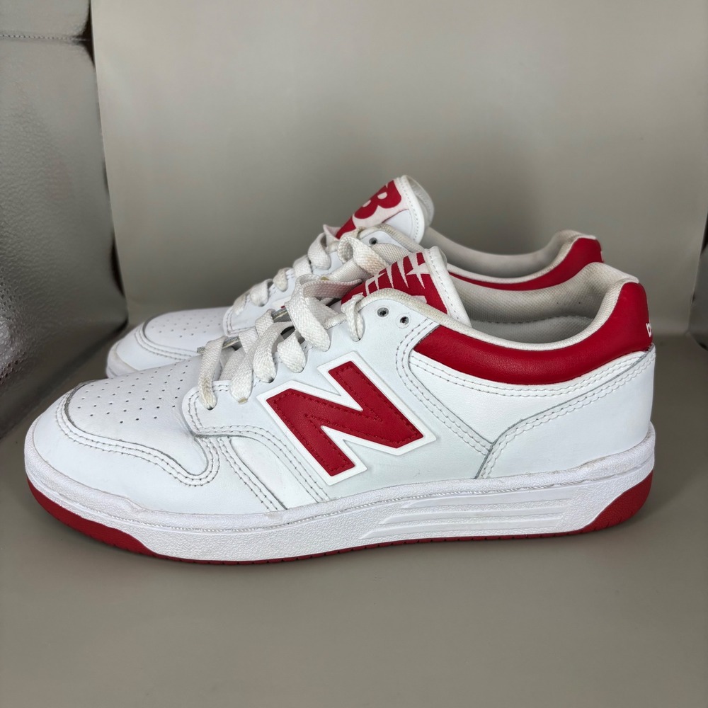New Balance 480 White Red Leather Low Top Sneakers GSB480TR Mens 6 Boys 6 - Picture 3 of 7